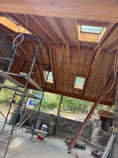 Outdoor pavilion & kitchen — Wiring & ceiling work