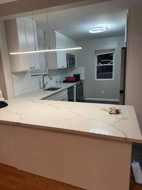 Galley kitchen & peninsula — Peninsula & lighting