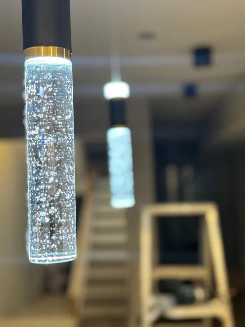 Basement renovation · Union — Pendant lighting detail